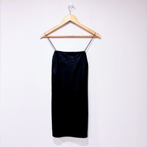 DESIGN LAB Black Tank Top with Rhinestone Straps | Sleek Satin Evening Cami *